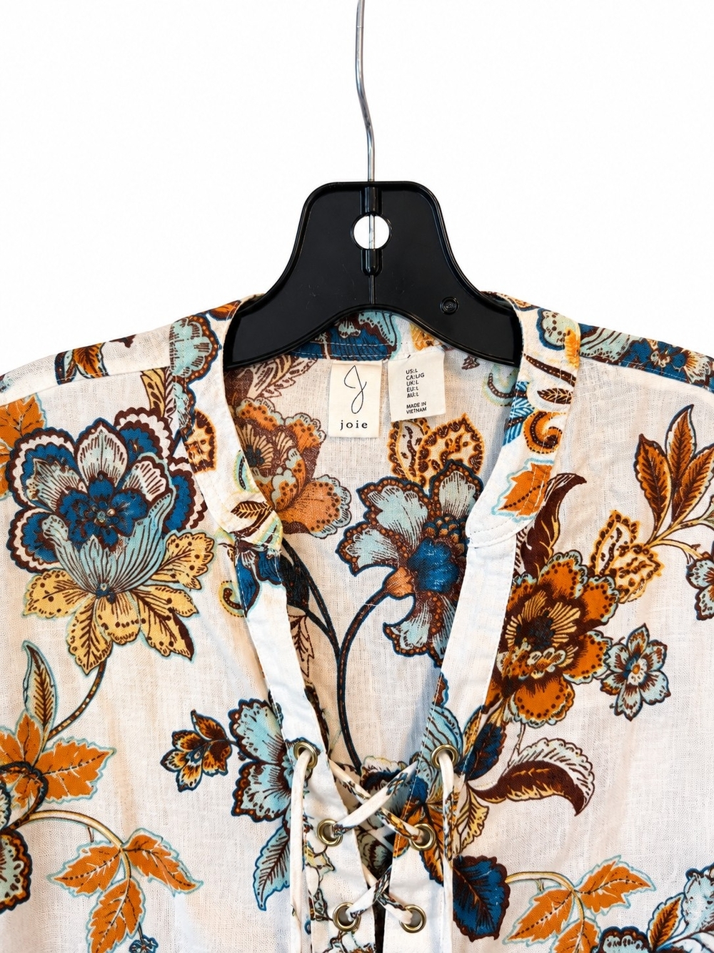 Joie Floral Lace-Up Linen Blend Tunic Top – Size Large - Picture 3 of 7